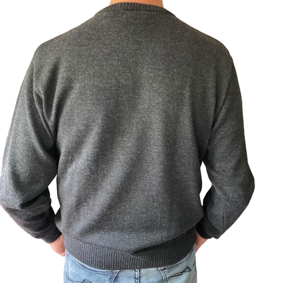 Bachrach Color block Knit Sweater Mens Sz Lg Grey Black Blue Red Wool Made Italy - Picture 2 of 9